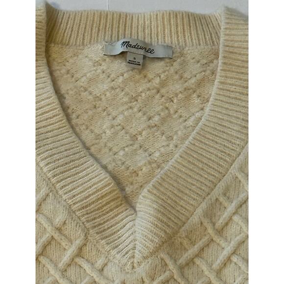 Madewell Ivory Cable-Knit V-Neck Sweater Vest, Size S - Picture 6 of 8